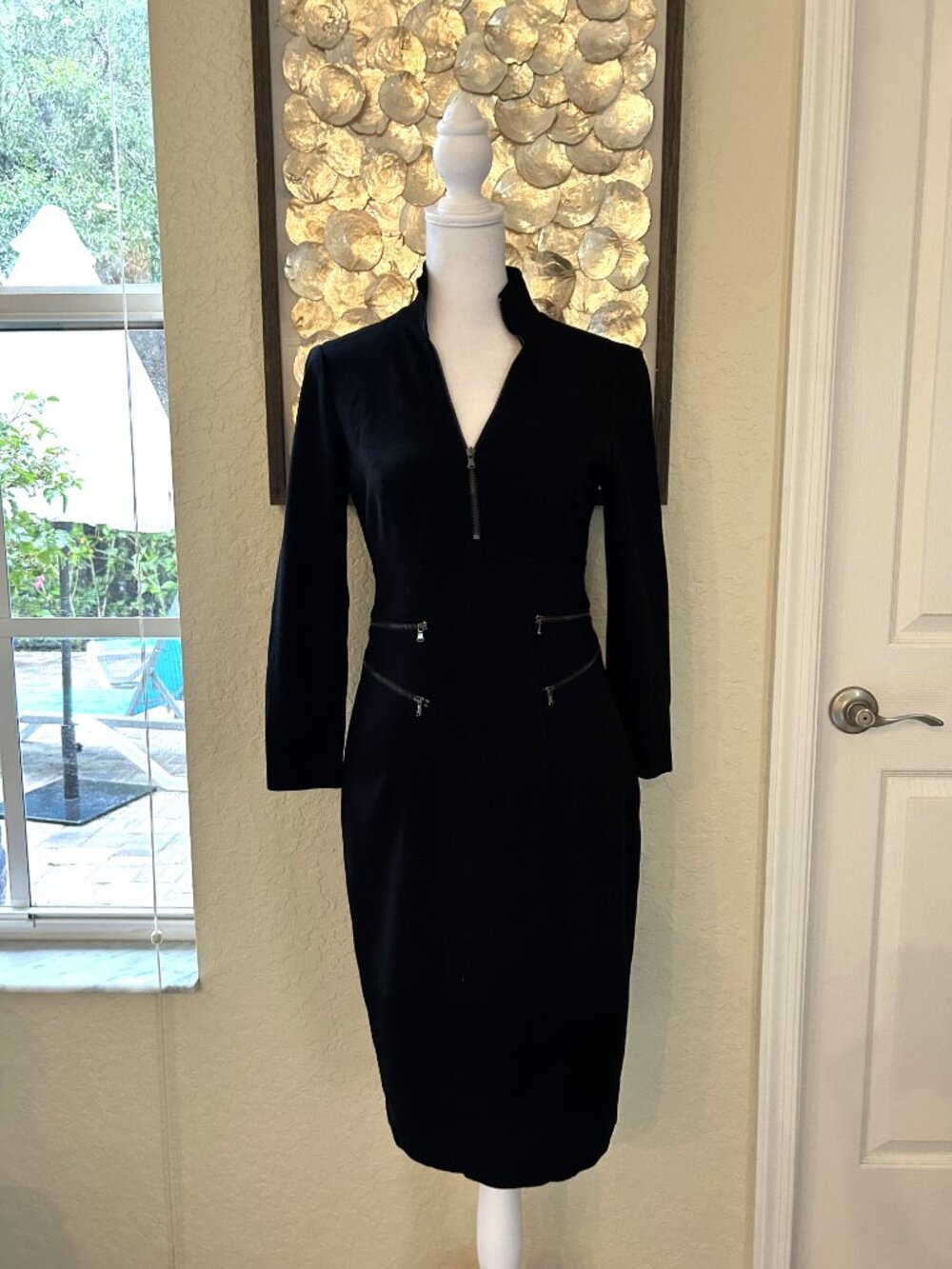 Cache Black Zippered Hardware Midi Dress